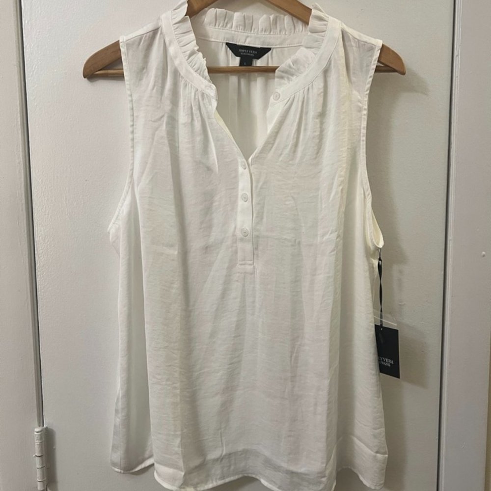 Simply Vera black matte satin tank — Size Large — Color White — NWT